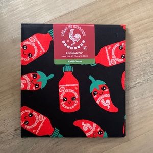 Fat Quarter Sriracha Chili Sauce Fabric 18" x 22".  Black Cotton. Mad Engine.